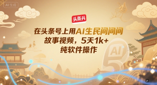 在头条号上用AI生民间故事视频，5天1k+，纯软件操作-玖哥网创