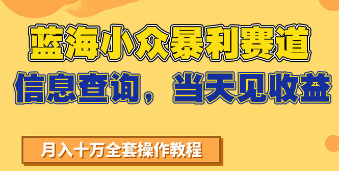蓝海小众暴利赛道，信息查询，当天见收益，不讲玄学，7天搞了2万+-玖哥网创