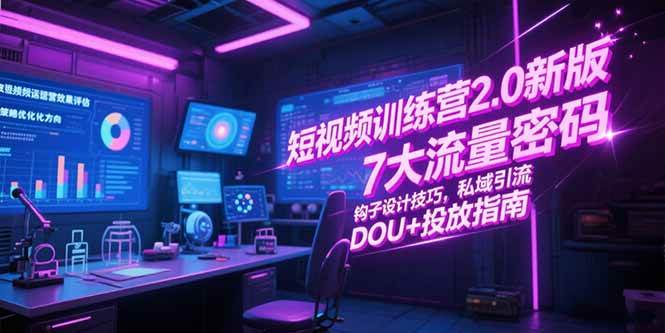 （15255期）短视频训练营2.0新版，7大流量密码/钩子设计技巧/私域引流/DOU+投放指南-玖哥网创