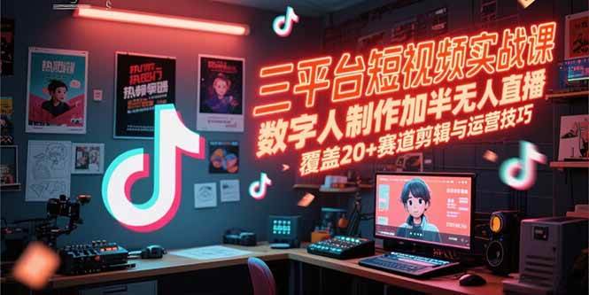 （15265期）三平台短视频实战课，数字人制作加半无人直播，覆盖20+赛道剪辑与运营技巧-玖哥网创